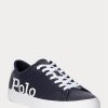 Marineblaue/weiße Herren-Sneakers „Longwood“ mit Logo aus Leder von Ralph Lauren