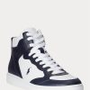Marineblaue / weiße High-Top-Sneakers aus Leder von Ralph Lauren Court für Herren