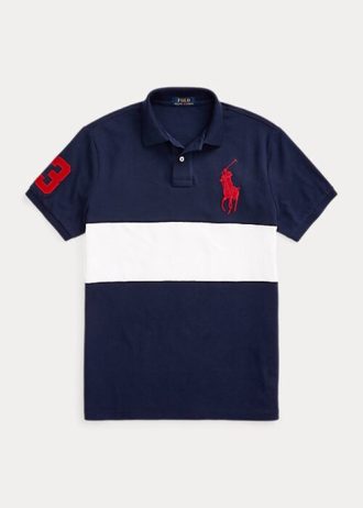 Marineblaue/weiße Poloshirts aus Netzstoff mit großem Pony von Ralph Lauren für Herren