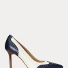 Marineblaue / weiße Pumps aus Nappa- und brüniertem Leder von Ralph Lauren für Damen