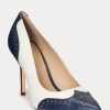 Marineblaue / weiße Pumps aus Nappa- und brüniertem Leder von Ralph Lauren für Damen