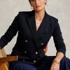 Marineblaue, zweireihige Strickblazer von Ralph Lauren für Damen