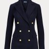 Marineblaue, zweireihige Strickblazer von Ralph Lauren für Damen