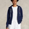 Marineblauer Ralph Lauren Fleece-Hoodie mit durchgehendem Reißverschluss für Damen
