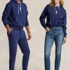 Marineblauer Ralph Lauren Fleece-Kapuzenpullover mit rosa Pony für Herren