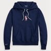 Marineblauer Ralph Lauren Fleece-Kapuzenpullover mit rosa Pony für Herren