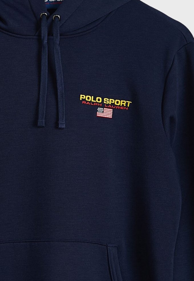 Marineblauer Ralph Lauren-Kapuzenpullover mit Logo-Ärmeln für Herren