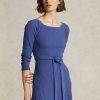 Marineblaues Midikleid aus Baumwolle mit U-Boot-Ausschnitt für Damen von Ralph Lauren
