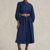 Marineblaues Ralph Lauren Baumwoll-Breittuchkleid für Damen