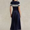 Marineblaues Ralph Lauren Hybrid-Plisseekleid für Damen
