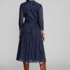 Marineblaues Ralph Lauren Indigo-Baumwoll-Voilekleid für Damen