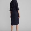 Marineblaues Ralph Lauren Kleid aus Wolle und Baumwolle mit Gürtel für Damen