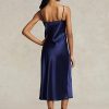 Marineblaues Ralph Lauren Midi-Unterkleid aus Maulbeerseide für Damen