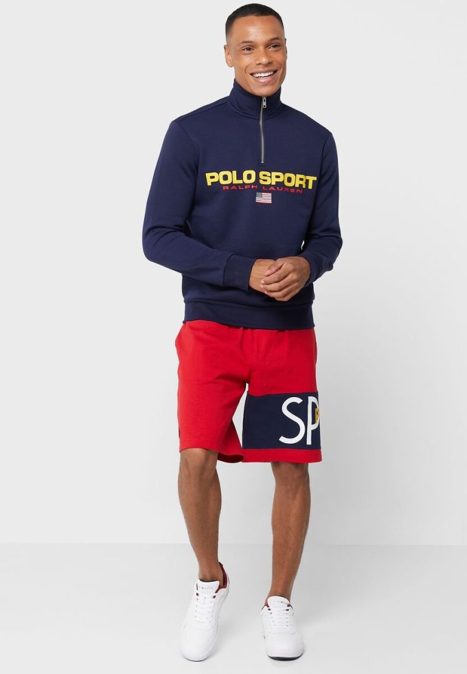 Marineblaues Ralph Lauren-Sweatshirt mit halbem Reißverschluss und Logo für Herren