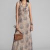 Mehrfarbig / Braunes Ralph Lauren Floral Knitter-Seidenchiffonkleid für Damen