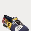 Marineblaue, mehrfarbige Herrenschuhe aus Segeltuch mit Logo-Patch von Ralph Lauren