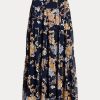 Mehrfarbige Ralph Lauren Georgette-Stufenröcke mit Blumenmuster in Crinkle-Optik für Damen