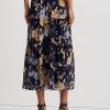 Mehrfarbige Ralph Lauren Georgette-Stufenröcke mit Blumenmuster in Crinkle-Optik für Damen