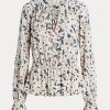 Mehrfarbige Ralph Lauren Jersey-Oberteile mit Blumenmuster und Schößchen zum Binden für Damen