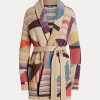 Mehrfarbige Ralph Lauren Schalpullover aus Leinenmischung mit Geo-Motiv für Damen