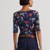 Mehrfarbige Ralph Lauren T-Shirts aus Stretch-Baumwolle mit U-Boot-Ausschnitt und Blumenmuster für Damen