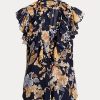 Mehrfarbige ärmellose Georgette-Hemden von Ralph Lauren mit Blumenmuster für Damen