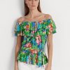 Mehrfarbige schulterfreie Jersey-Oberteile mit Blumenmuster von Ralph Lauren für Damen