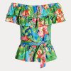 Mehrfarbige schulterfreie Jersey-Oberteile mit Blumenmuster von Ralph Lauren für Damen