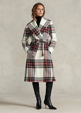 Mehrfarbige Wickelmäntel aus Wollmischung mit Fischgrätenmuster von Ralph Lauren für Damen