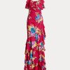 Mehrfarbiges, gestuftes Georgette-Kleid mit Blumenmuster von Ralph Lauren für Damen