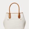 Natur/Marineblau Damen Ralph Lauren Reversible Canvas Medium Bellport Tote Bags