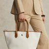 Natur/Marineblau Damen Ralph Lauren Reversible Canvas Medium Bellport Tote Bags