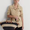 Natur/Schwarz/Lauren Tan Damen Ralph Lauren Striped Straw Medium Daphney Tote Bags