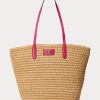 Natur/Sport Pink Damen Ralph Lauren Lederbesatz Stroh Große Brie Tragetaschen