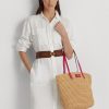 Natur/Sport Pink Damen Ralph Lauren Lederbesatz Stroh Große Brie Tragetaschen