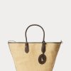 Naturfarbene Damen Ralph Lauren Leather-Trim Straw Medium Bellport Tote Bags