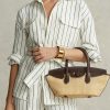 Naturfarbene Damen Ralph Lauren Leder & Stroh Medium Bellport Satchel Taschen