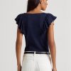 Navy Damen Ralph Lauren T-Shirts mit Rüschenbesatz und Rippstrick
