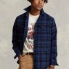 Navy Herren Ralph Lauren Plaid Wool-blend Overshirt Shirts