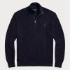Navyblaue Ralph Lauren Pullover aus Baumwolle mit Viertelreißverschluss und Netzstrick für Herren