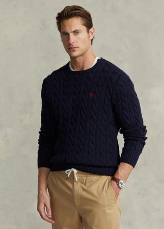 Navyblaue Ralph Lauren Pullover aus Baumwolle mit Zopfmuster für Herren
