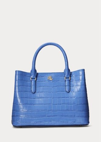 New England Blue Damen Ralph Lauren Geprägtes Leder Medium Marcy Satchel Taschen