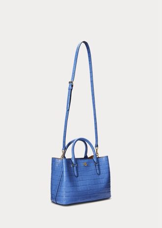 New England Blue Damen Ralph Lauren Geprägtes Leder Medium Marcy Satchel Taschen