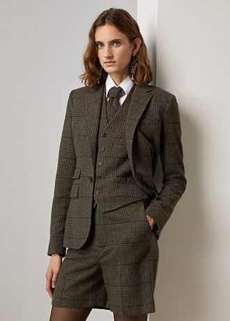 Olivgrün / Braune Ralph Lauren Parker Karierte Tweedjacken für Damen