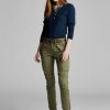 Olivgrüne, enge Stretch-Cargohose von Ralph Lauren für Damen