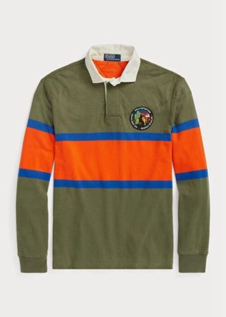 Olivgrüne gestreifte Rugby-Poloshirts von Ralph Lauren im Classic Fit für Herren