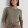 Olivgrüne Langarmshirts aus Baumwollmischung für Damen von Ralph Lauren