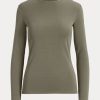 Olivgrüne Langarmshirts aus Baumwollmischung für Damen von Ralph Lauren