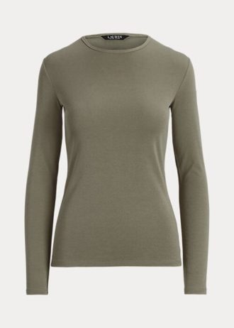 Olivgrüne Langarmshirts aus Baumwollmischung für Damen von Ralph Lauren