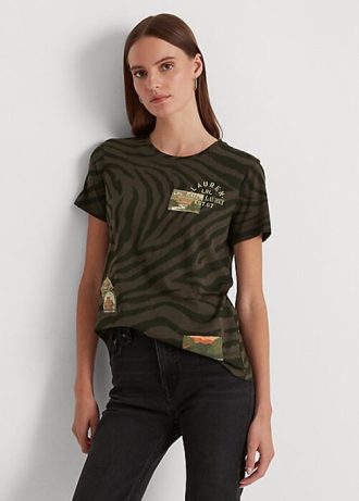 Olivgrüne Poloshirts aus Jersey mit Zebra-Print für Damen von Ralph Lauren